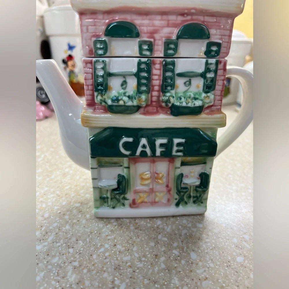 Vintage CAFE stone front Building House Ceramic Tea Pot